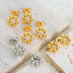 Polished Bead Flower Stud Earrings