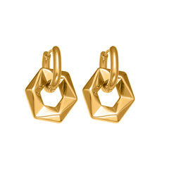 18K Gold-Plated Hexagon Drop Hoop Earrings