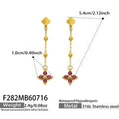 18K Gold-Plated Clover Cubic Zirconia Drop Earrings