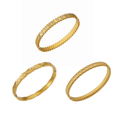18K Gold-Plated Geometric Textured Bangle Designs