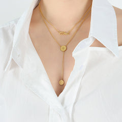 18K Gold-Plated Layered Coin Lariat Necklace