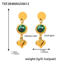 Gold-Tone Glass and Heart Drop Earrings