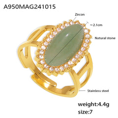 18K Gold-Plated Natural Stone Oval Ring
