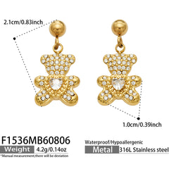 Cubic Zirconia Bear Drop Earrings
