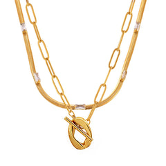 Toggle Chain and Square Cubic Zirconia Necklaces