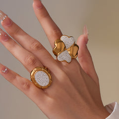 18K Gold-Plated Clover or Oval Stone-Set Ring