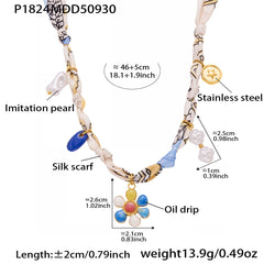 Fabric Scarf-Style Mixed Charm Necklace