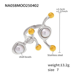 Branching Stone and Pearl-Look Bead Ring
