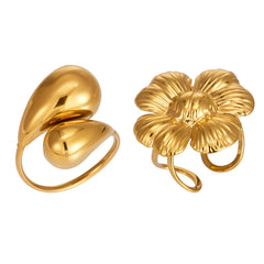 Gold-Tone Teardrop and Flower Open Rings