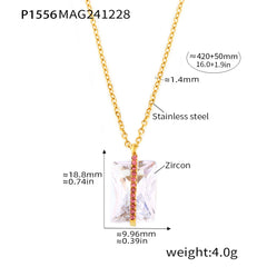 18K Gold-Plated Rectangular Cubic Zirconia Pendant Necklace