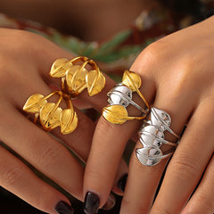 18K Gold-Plated Leaf Heart Sculptural Ring