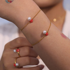 Star & Shell Pearl-Look Necklace, Bracelet, Ring & Earrings
