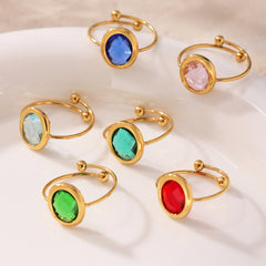 Oval Glass Accent Bead Open Ring