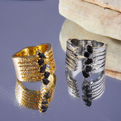 Black Stone-Accent Multi-Row Copper Open Ring