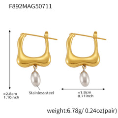 Two-Tone Geometric Pearl-Look Drop Earrings