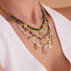 Crystal Bead Ocean Charm Necklace