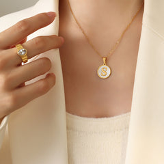 White Shell Initial Medallion Necklace