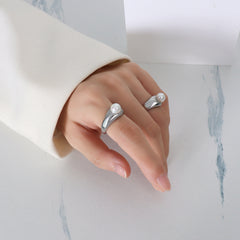 18K Gold-Plated Faux Pearl Accent Band Ring