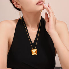 18K Gold-Plated Pyramid Square Pendant Necklace