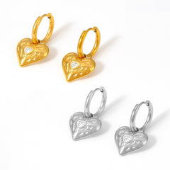 18K Gold-Plated Hammered Heart Drop Earrings