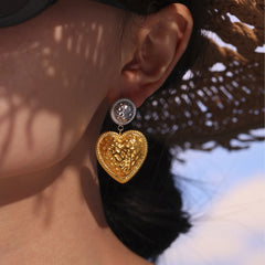 18K Gold-Plated Textured Heart Drop Earrings