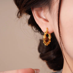 Camille Tiger-Eye Hoop Earrings