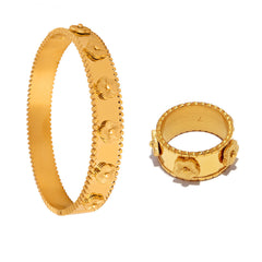 Embossed Floral Ring & Bangle Bracelet