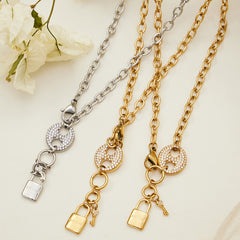 18K Gold-Plated Lock and Key Chain Necklace or Bracelet