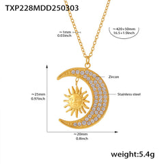 Sun and Crescent Cubic Zirconia Necklace or Ring
