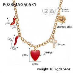 Gold-Tone Heart and Chili Charm Necklace or Pendant