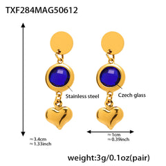 Gold-Tone Glass and Heart Drop Earrings