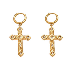 18K Gold-Plated Cubic Zirconia Cross Drop Earrings