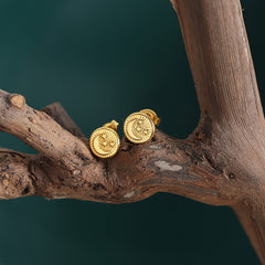 Gold-Tone Celestial Coin Stud Earrings