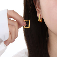 Geometric Rectangular Stainless Steel Hoop Earrings