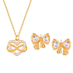 Heart Pendant Necklace or Sparkling Bow Earrings