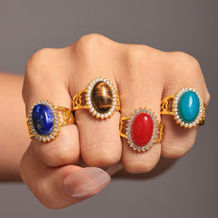 Natural Stone Oval Cubic Zirconia Open Ring
