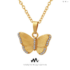 Cubic Zirconia Butterfly Pendant Necklace