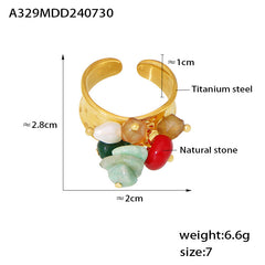 Natural Stone Cluster Adjustable Open Ring