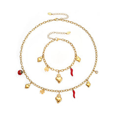 18K Gold-Plated Chili and Heart Charm Jewelry