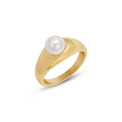 18K Gold-Plated Faux Pearl Accent Band Ring