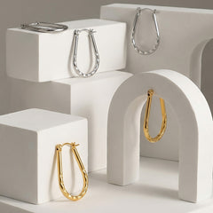 Textured U-Shaped Stainless Steel Hoop Earrings