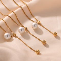 Shell Pearl-Look Bead Y-Pendant Necklace