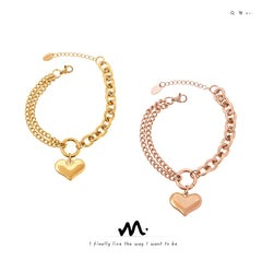 Mixed-Link Heart Charm Bracelet