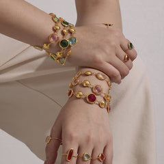 Gold-Tone Oval Glass Link Bracelet