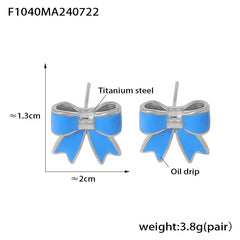 18K Gold-Plated Enamel Bow Stud Earrings