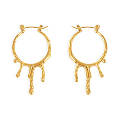 18K Gold-Plated Molten-Style Drop Hoop Earrings