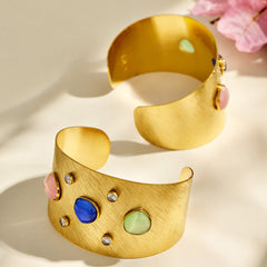 Gold-Tone Cat-Eye-Look Brushed Statement Cuff