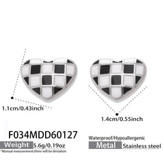 Checkerboard Enamel Heart Stud Earrings