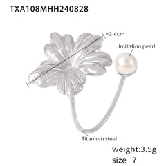 Floral Pearl-Look Earrings or Open Ring