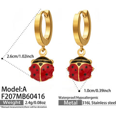 Ladybug Enamel Charm Hoop Earrings